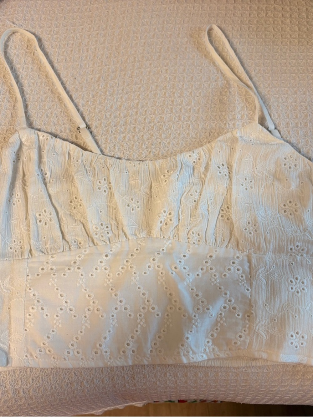 White Eyelet Spaghetti Strap Crop Top